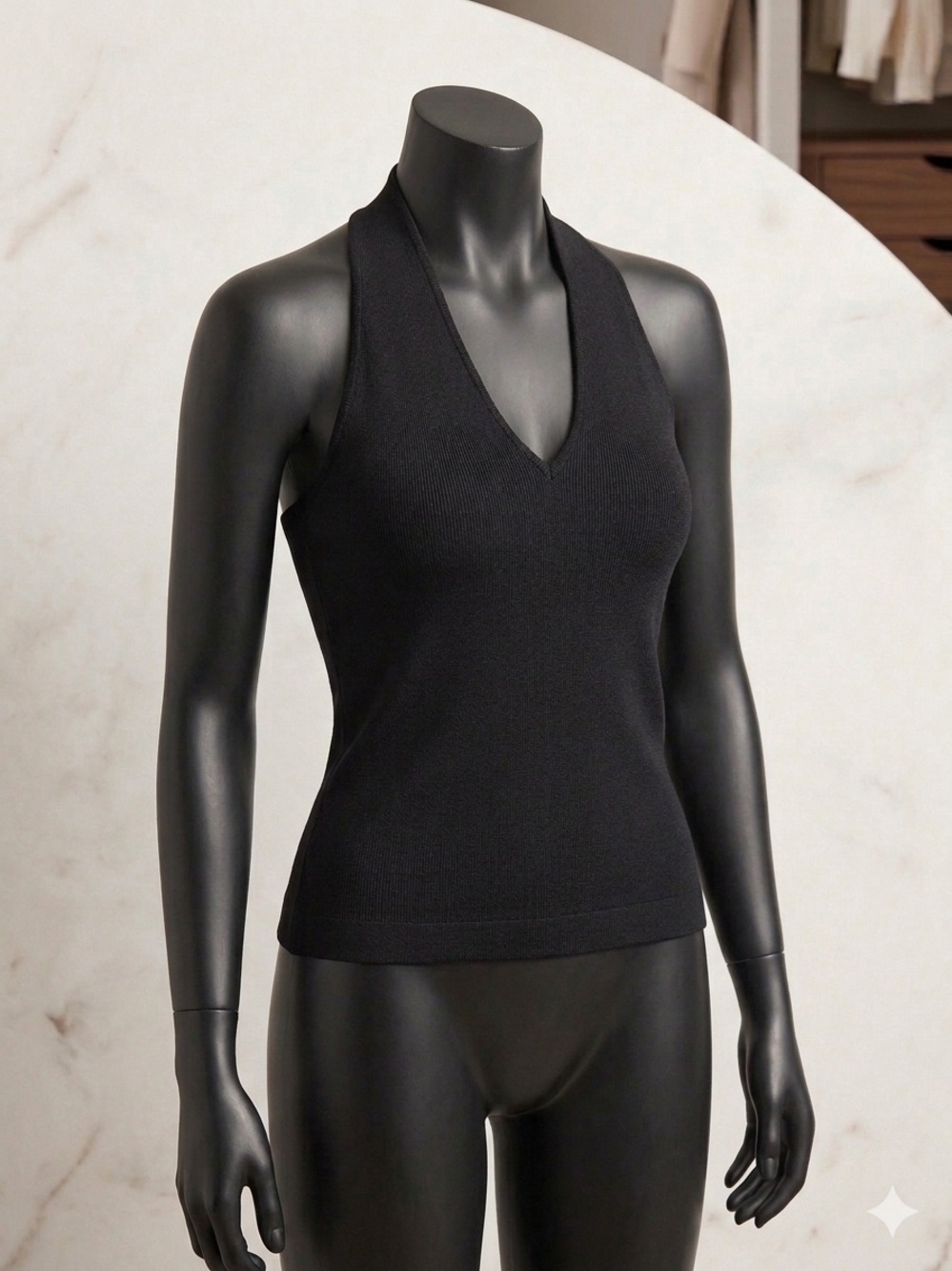 Ann Taylor Petite black ribbed halter neck top XXS